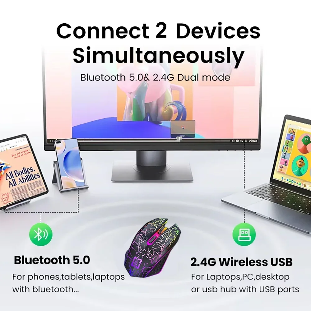 Mouse Bluetooth 5.2 RGB 2.4G M - Pc Gaming Hp ulasan dan harga